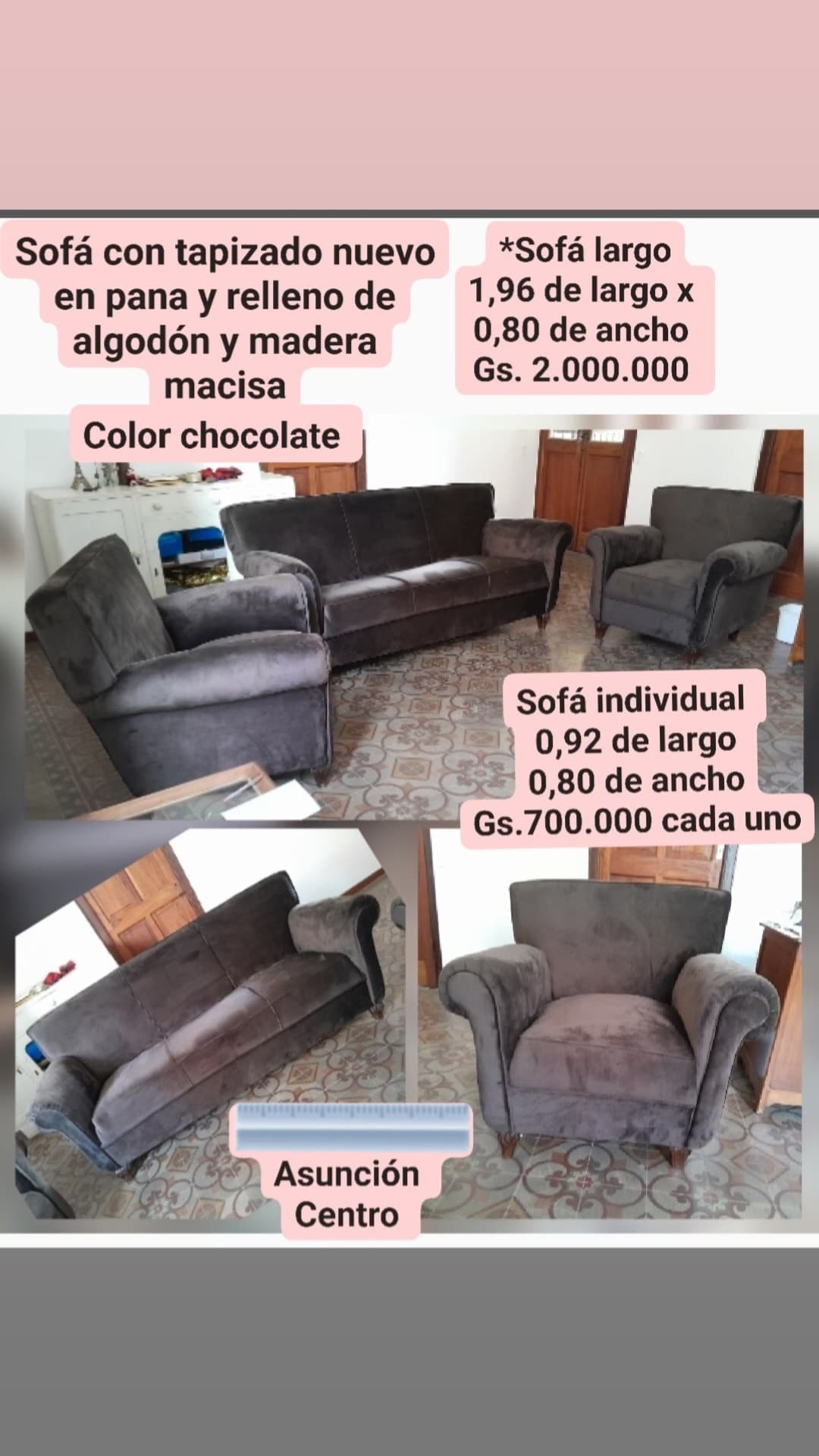 SOFÁ TAPIZADO NUEVO EN PANA